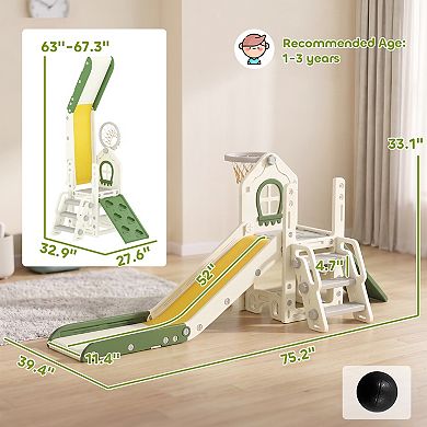Qaba Foldable 4 in 1 Toddler Slide with Climber, Basketball Hoop, Storage