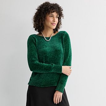 Petite Croft & Barrow® Boatneck Chenille Sweater Top