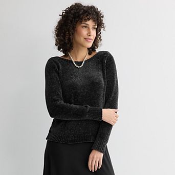 Petite Croft & Barrow® Boatneck Chenille Sweater Top
