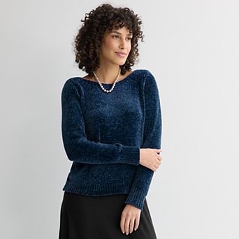 Petite Croft & Barrow® Boatneck Chenille Sweater Top