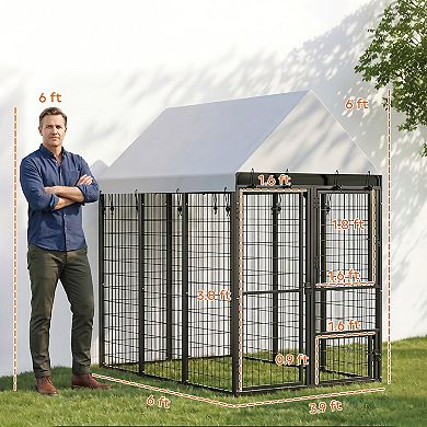 PawHut Large Dog Kennel Outdoor with Roof, 3 Doors, 6ft x 4ft x 6ft