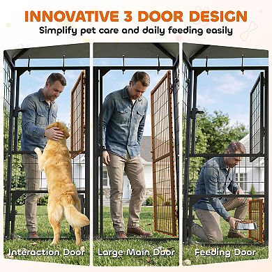 PawHut Large Dog Kennel Outdoor with Roof, 3 Doors, 6ft x 4ft x 6ft
