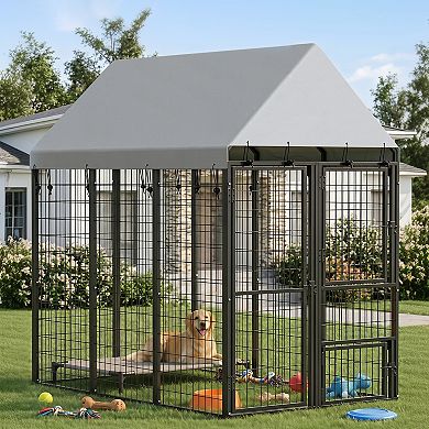 PawHut Large Dog Kennel Outdoor with Roof, 3 Doors, 6ft x 4ft x 6ft