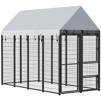 PawHut Large Dog Kennel Outdoor with Roof, 3 Doors, 8ft x 4ft x 6ft