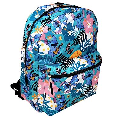 Lilo & Stitch 16" Backpack All-Over Print Flowers Pineapples w/ Front Pocket