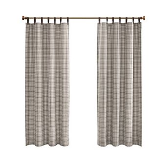 1 pc Plaid Faux Leather Tab Top Curtain Panel with Fleece Lining Brown
