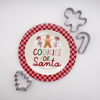 Holiday Ceramic Cookie Plate & Cookie Cutters Set