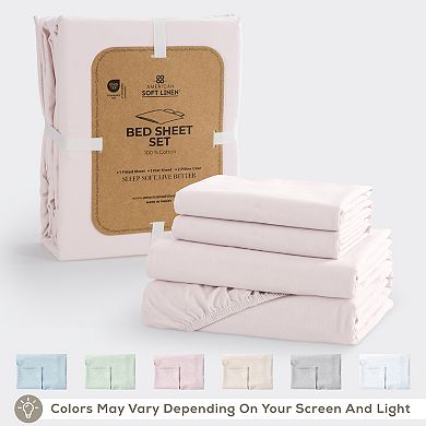American Soft Linen Washed Cotton Percale Sheet Set