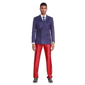 Men's 2 pc Skinny-Fit Red, White and Blue Pinstriped Double Breasted Suit Set
