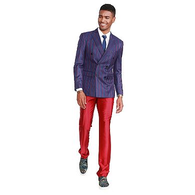 Men's 2-Piece Skinny-Fit Red, White and Blue Pinstriped Double Breasted Suit Set