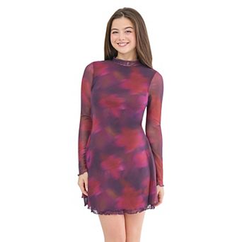 Juniors' madden girl Long Sleeve Mock Neck Contrast Dress