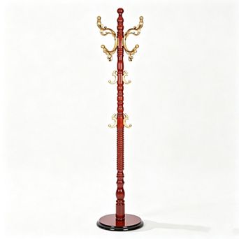 Coat Rack Stand Freestanding, Wood Coat Tree with 14 Hooks, Heavy Duty Coat Hanger Sturdy Round Base