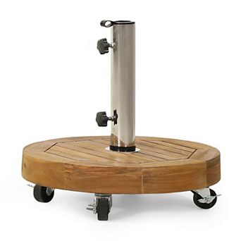 Umbrella Stand Outdoor Base Round, 30 LB, Acacia Wood & Concrete, for Patio Beach Garden