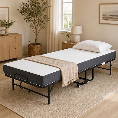 BAOURE Metal Rollaway Bed with Memory Foam Mattress 450lb Capacity Folding Guest Bed
