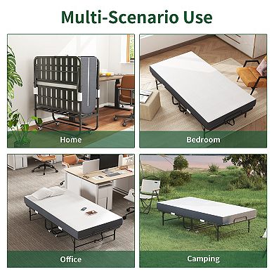 BAOURE Metal Rollaway Bed with Memory Foam Mattress 450lb Capacity Folding Guest Bed