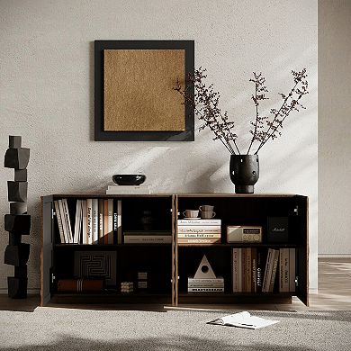 BAOURE MDF And Pine Modern Four Door Buffet Cabinet With Textured Doors And Storage