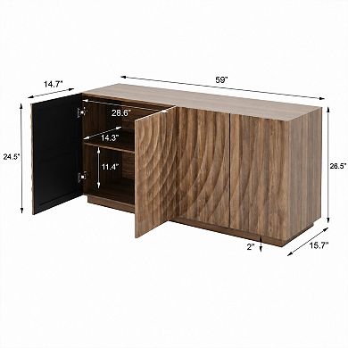 BAOURE MDF And Pine Modern Four Door Buffet Cabinet With Textured Doors And Storage