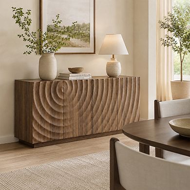 BAOURE MDF And Pine Modern Four Door Buffet Cabinet With Textured Doors And Storage