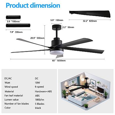 BAOURE Iron Ceiling Fan With Light 5 Blade Dimmable LED Remote Reversible DC Motor