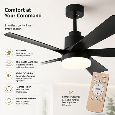BAOURE Iron Ceiling Fan With Light 5 Blade Dimmable LED Remote Reversible DC Motor