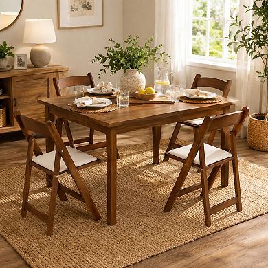 BAOURE Solid Wood Upholstered Folding Chairs Set of 4 No Assembly Easy Storage