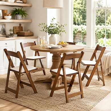 BAOURE Solid Wood Upholstered Folding Chairs Set of 4 No Assembly Easy Storage