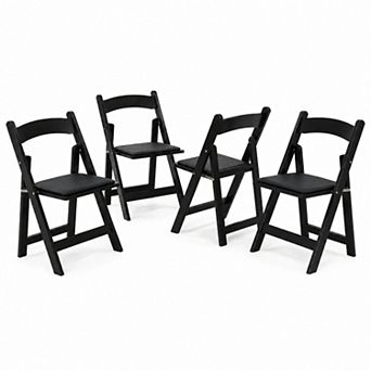 BAOURE Solid Wood Upholstered Folding Chairs Set of 4 No Assembly Easy Storage