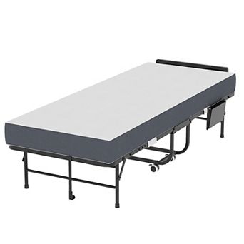 BAOURE Metal Folding Bed Adjustable Headboard 5 Inch Memory Foam Portable Guest Bed