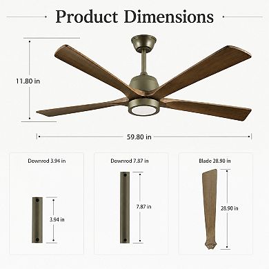 BAOURE Solid Wood Modern Ceiling Fan with Light and Remote Reversible Quiet DC Motor