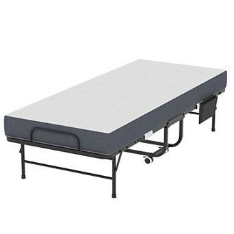 BAOURE Metal Portable Foldable Guest Bed with Memory Foam Mattress and Locking Wheels