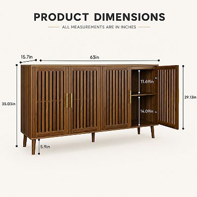 BAOURE MDF and Particle Board Sideboard Cabinet with Grille Doors for Home Storage