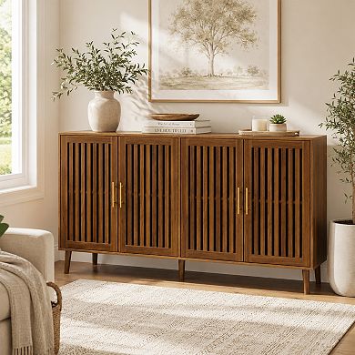 BAOURE MDF and Particle Board Sideboard Cabinet with Grille Doors for Home Storage