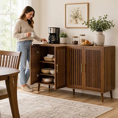BAOURE MDF and Particle Board Sideboard Cabinet with Grille Doors for Home Storage
