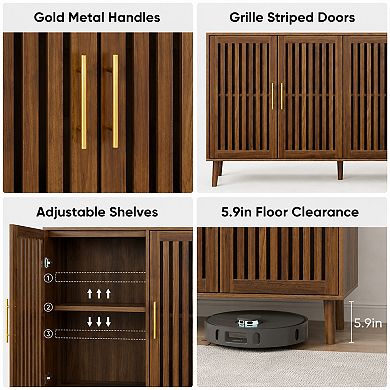 BAOURE MDF and Particle Board Sideboard Cabinet with Grille Doors for Home Storage