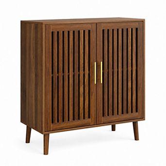 BAOURE Particle Board and MDF Farmhouse Sideboard Buffet Cabinet with Louvered Doors
