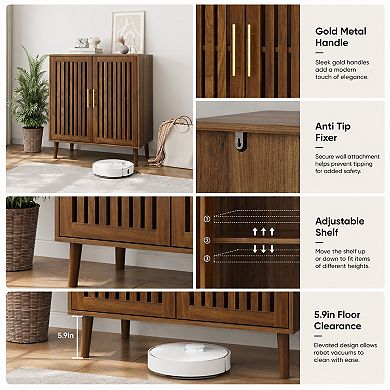 BAOURE Particle Board and MDF Farmhouse Sideboard Buffet Cabinet with Louvered Doors