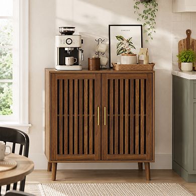 BAOURE Particle Board and MDF Farmhouse Sideboard Buffet Cabinet with Louvered Doors