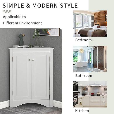 BAOURE MDF Corner Floor Storage Cabinet with Adjustable Shelves for Bathroom and Kitchen