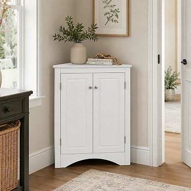 BAOURE MDF Corner Floor Storage Cabinet with Adjustable Shelves for Bathroom and Kitchen
