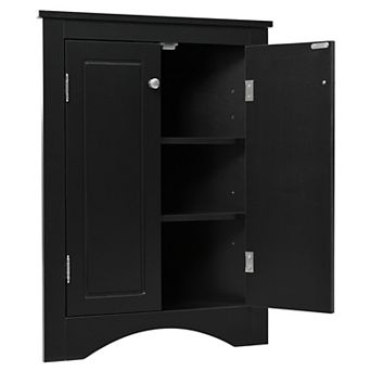 BAOURE MDF Corner Floor Storage Cabinet with Adjustable Shelves for Bathroom and Kitchen