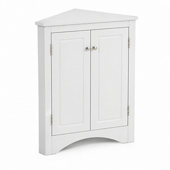 BAOURE MDF Corner Floor Storage Cabinet with Adjustable Shelves for Bathroom and Kitchen
