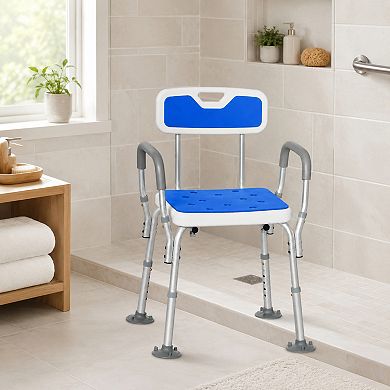 BAOURE Aluminum Padded Shower Chair Adjustable Height Antislip with Arms and Back