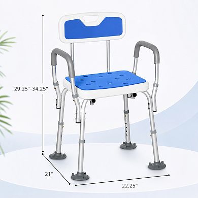BAOURE Aluminum Padded Shower Chair Adjustable Height Antislip with Arms and Back