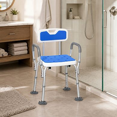 BAOURE Aluminum Padded Shower Chair Adjustable Height Antislip with Arms and Back