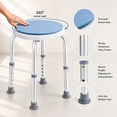 BAOURE Aluminium Alloy Swivel Shower Stool 300 Lb Capacity Adjustable Height Non Slip