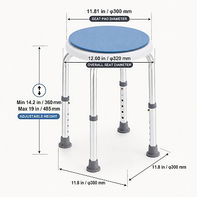 BAOURE Aluminium Alloy Swivel Shower Stool 300 Lb Capacity Adjustable Height Non Slip
