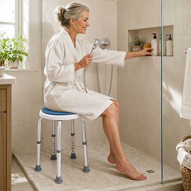 BAOURE Aluminium Alloy Swivel Shower Stool 300 Lb Capacity Adjustable Height Non Slip