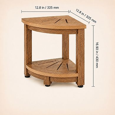 BAOURE Polystyrene Faux Wood Corner Shower Bench with Storage Shelf 350 LBS Capacity