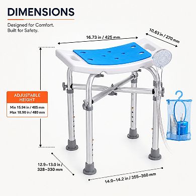 BAOURE Aluminium Alloy Adjustable Shower Stool 500 LBS Capacity for Elderly Disabled