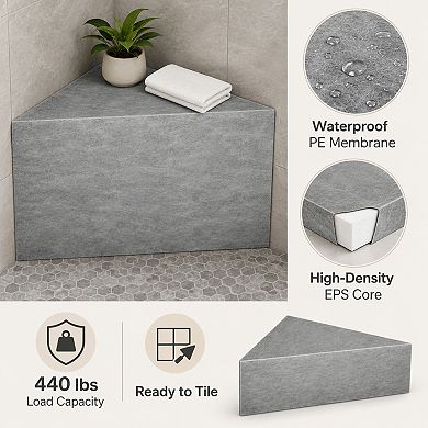 BAOURE EPS Composite Grey Tileable Shower Seat 440 Lbs Load Bearing Waterproof Shower Bench